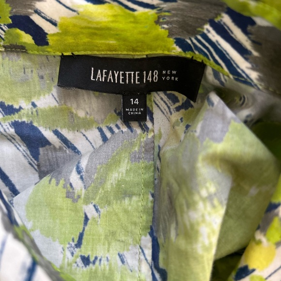 Lafayette 148 New York Green and Blue Patterned Blouse - Picture 6 of 7